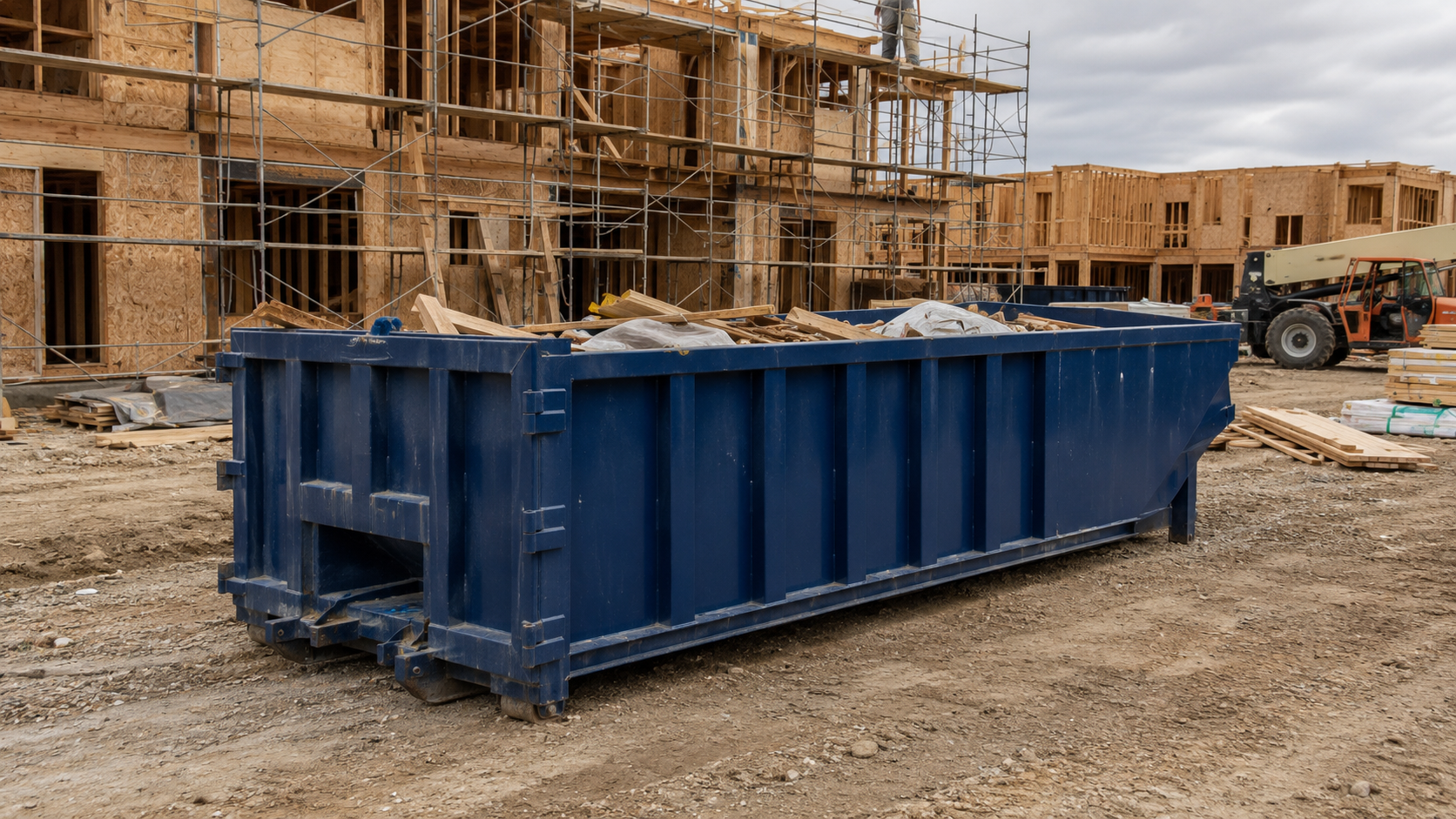 Construction site roll-off dumpster ready for debris loading